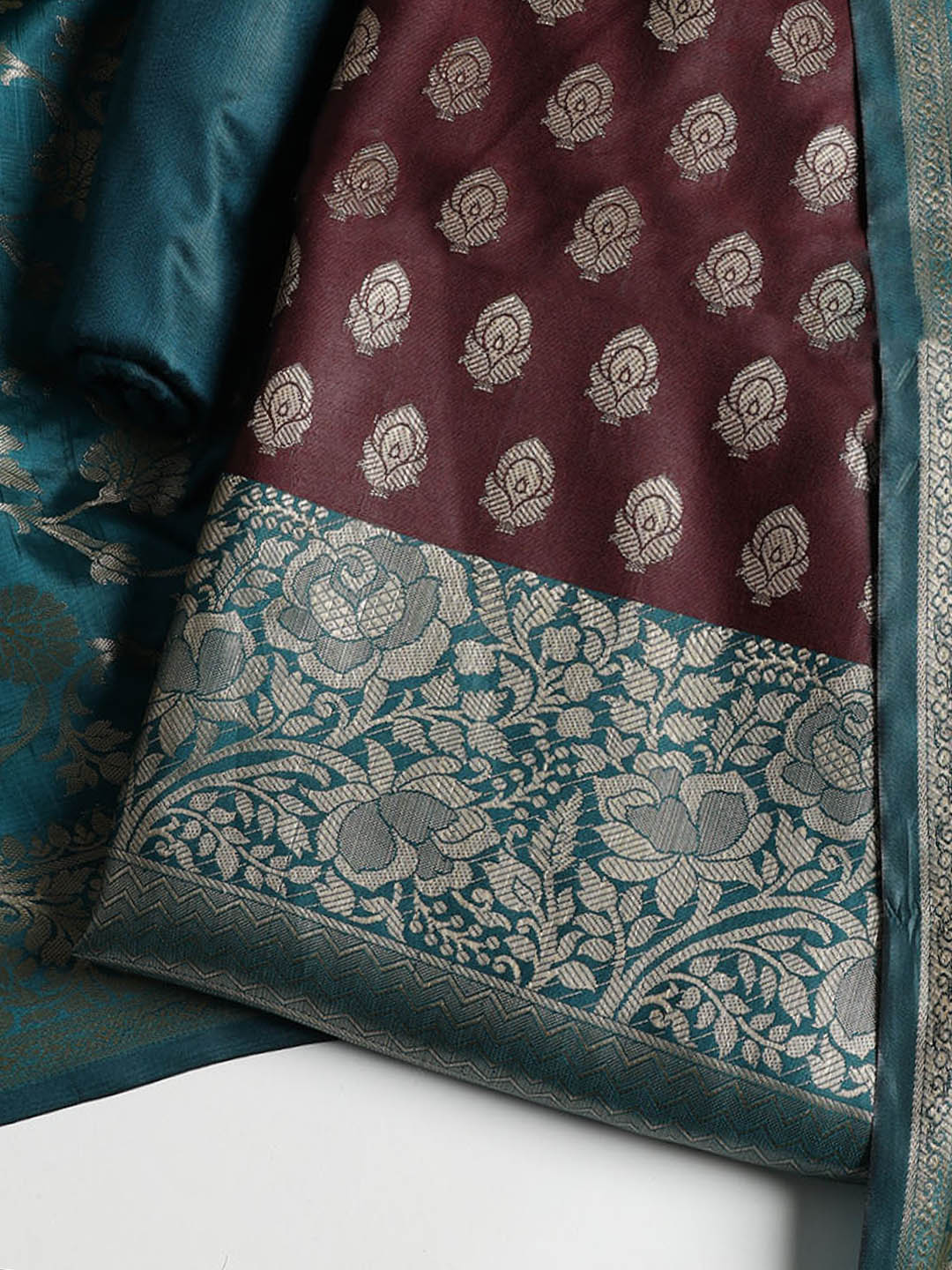 Woven Banarasi Chanderi Unstitched Suit With Dupatta