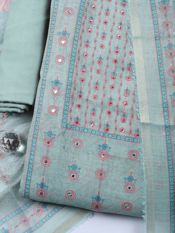 Embellished Tissue Unstitched Suit With Pant &amp; Dupatta