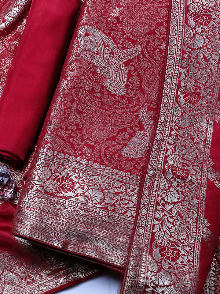 Woven Design Chanderi Unstitched Suit With Pant &amp; Dupatta