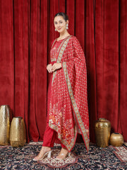 Printed Cotton Blend Kurta With Pants & Dupatta