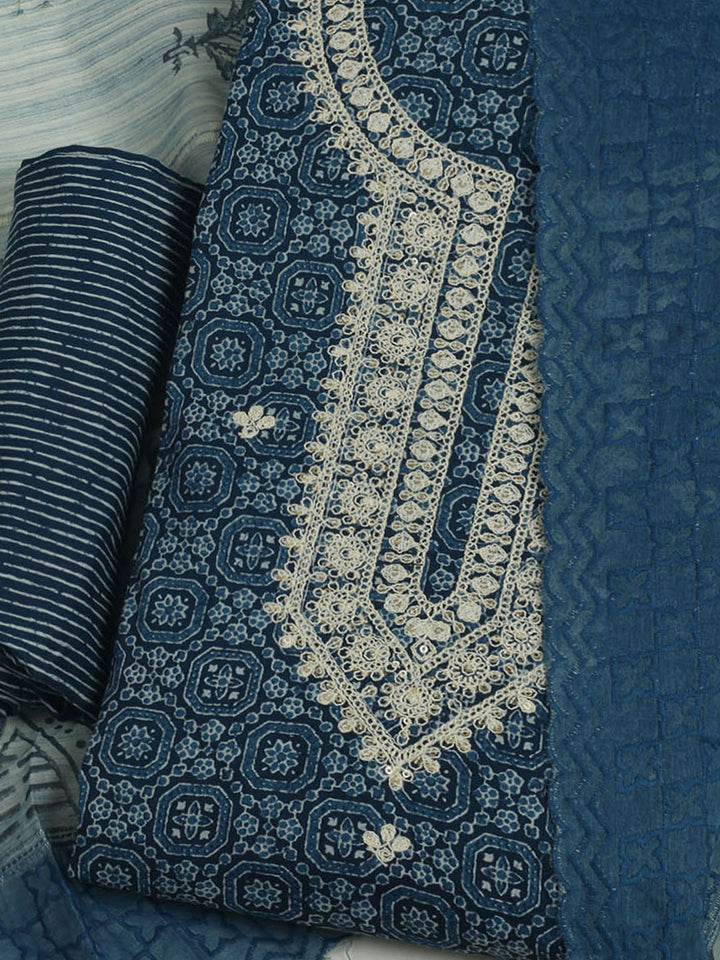 Printed Cotton Unstitched Suits Printed Suit With Pant &amp; Dupatta