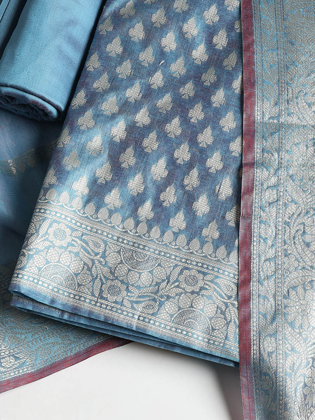 Woven Banarasi Chanderi Unstitched Suit With Dupatta