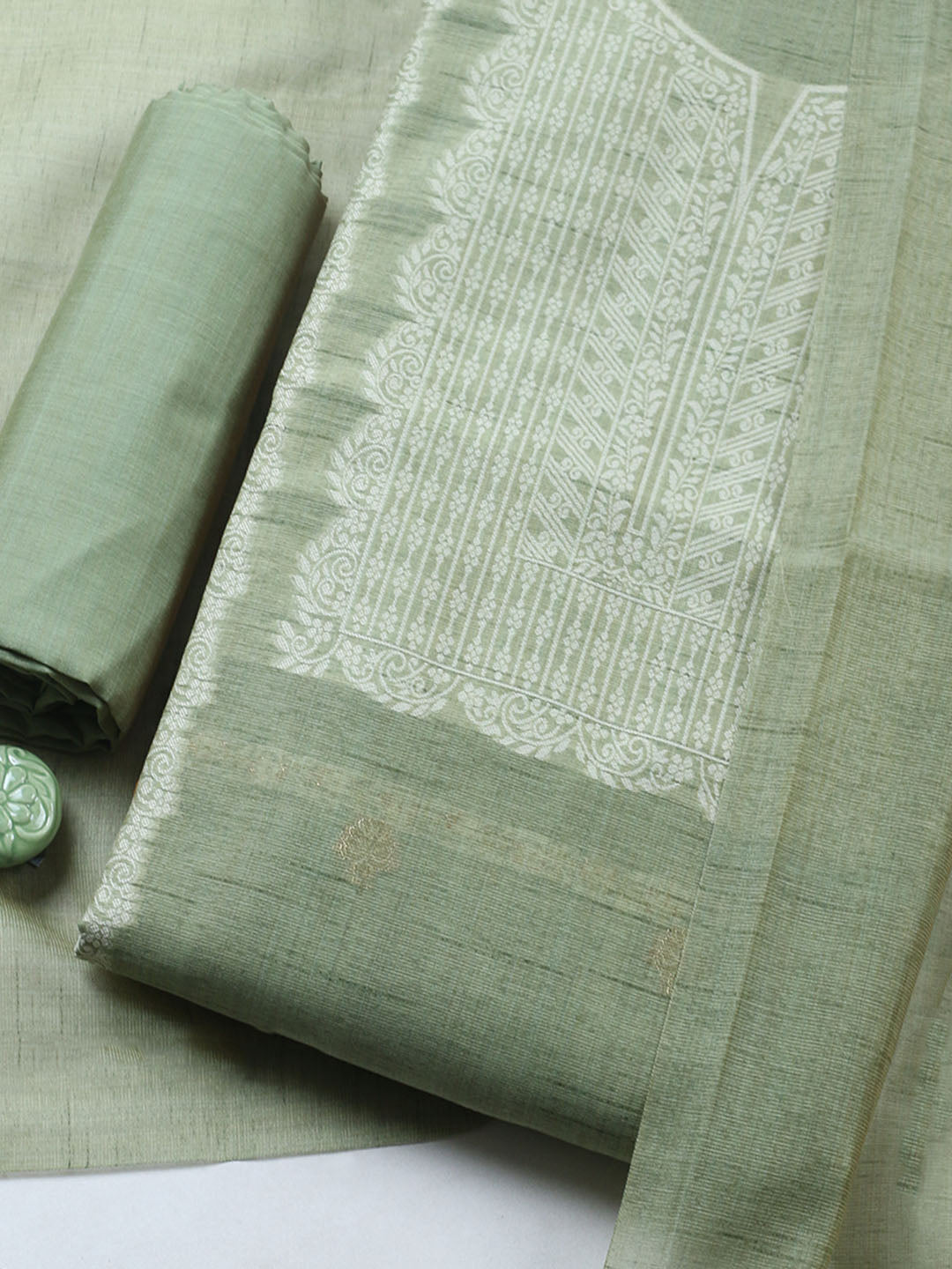 Printed Chanderi Unstitched Suit With Pant &amp; Dupatta
