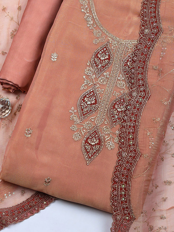 Embroidered Tissue Unstitched Suit With Pant &amp; Dupatta