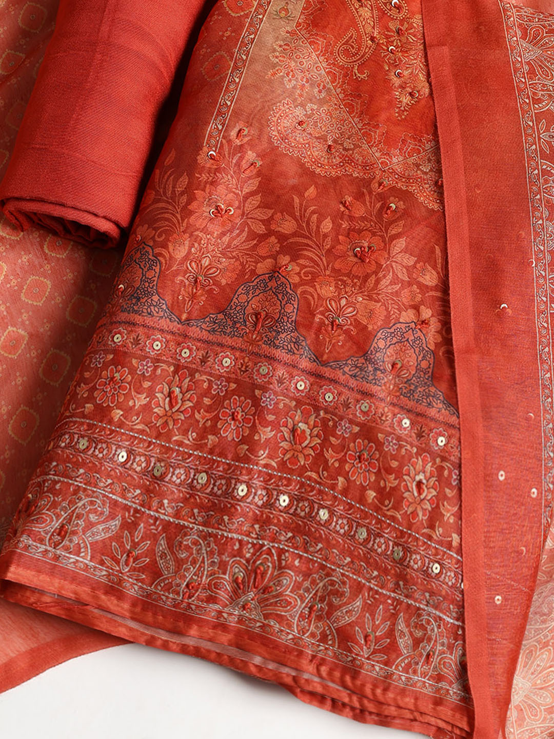 Printed Booti Chanderi Unstitched Suit With Dupatta