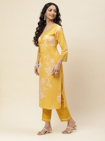 Printed Cotton Kurta With Pants Straight