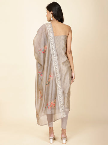 Printed Chanderi Unstitched Suit Piece With Dupatta