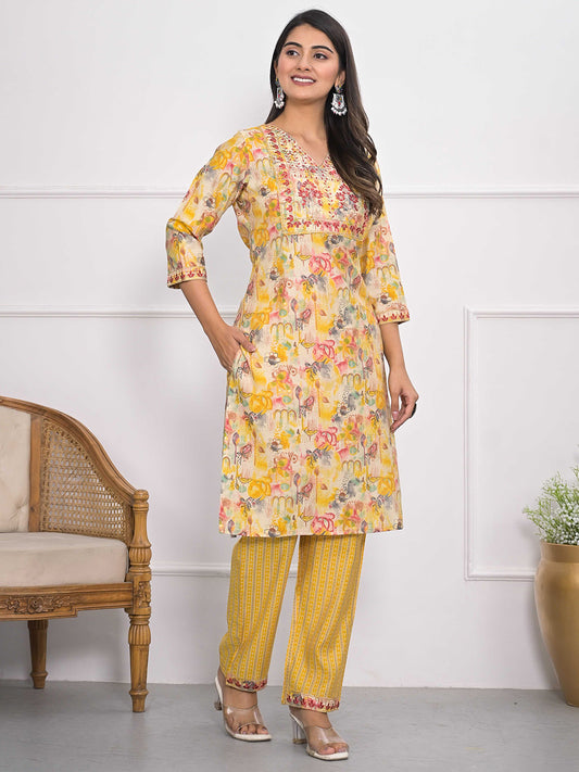 Printed Muslin Kurta With Pants