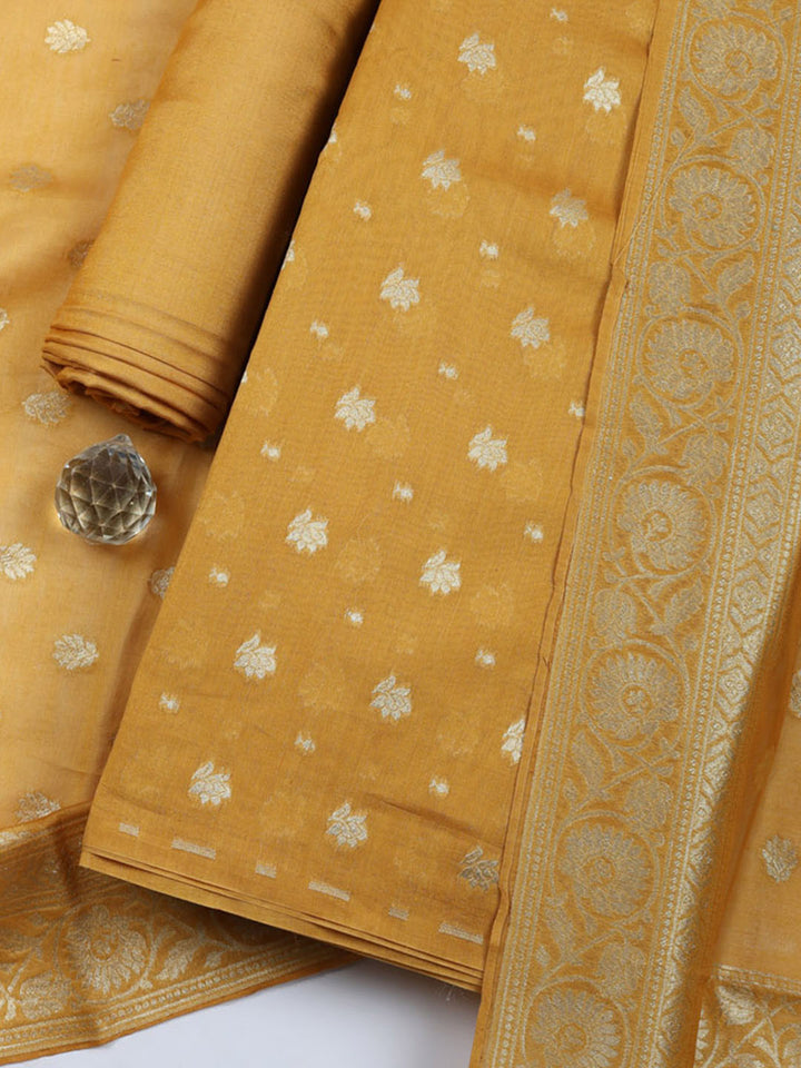 Embroidered Chanderi Unstitched Suit With Pant &amp; Dupatta