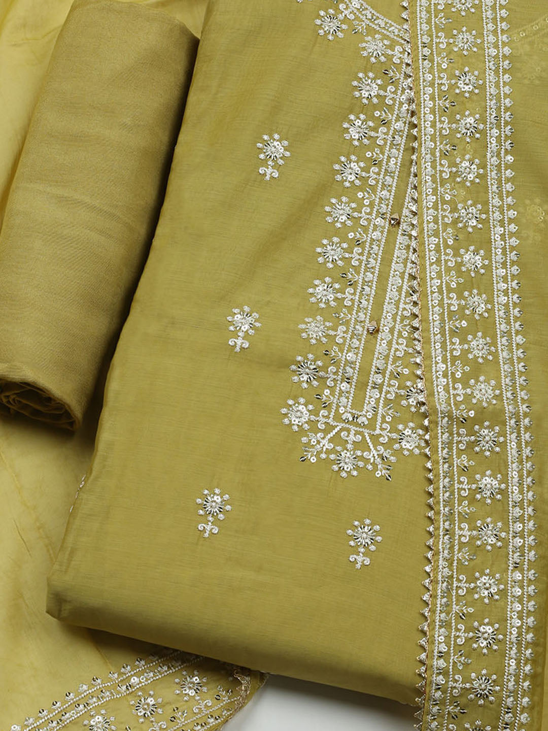 Embroidered Muslin Unstitched Kurta With Pant & Dupatta
