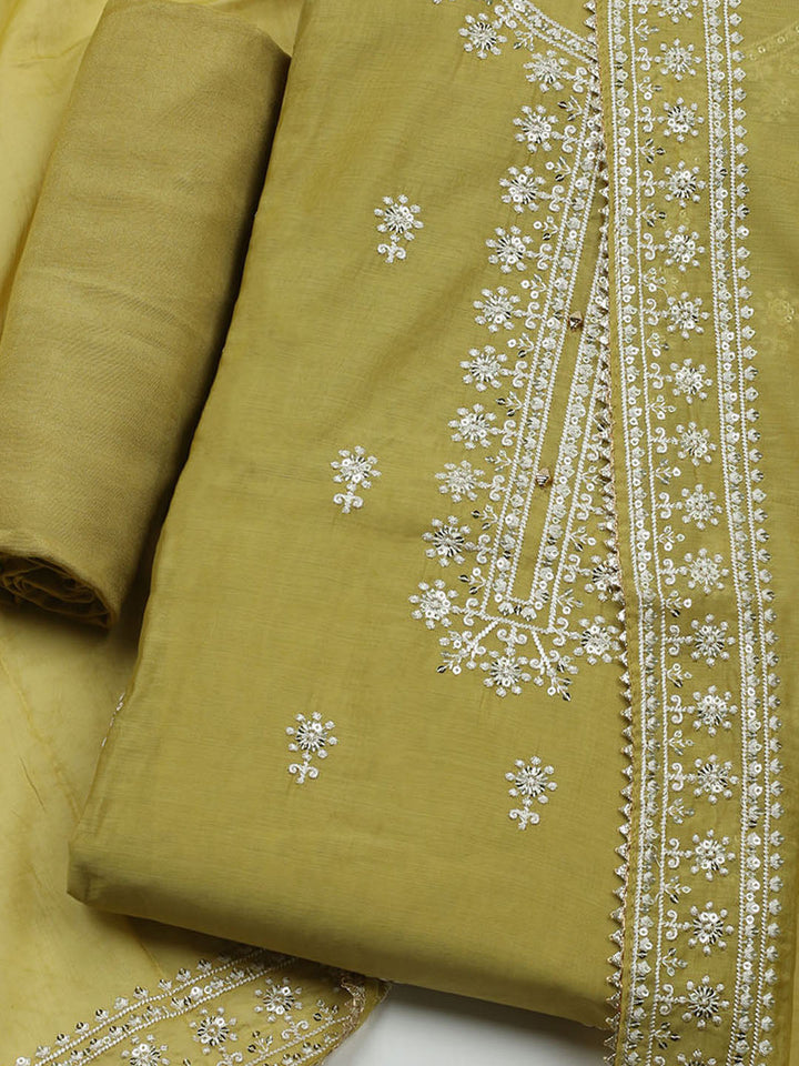 Embroidered Muslin Unstitched Kurta With Pant &amp; Dupatta