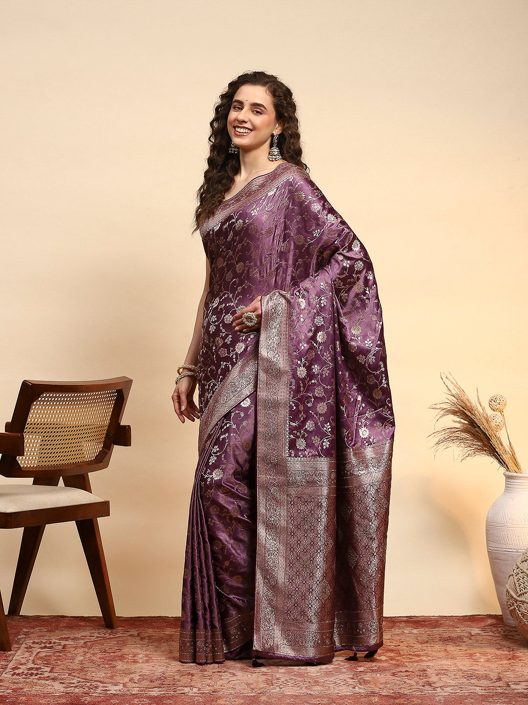 Embroidered Satin Saree