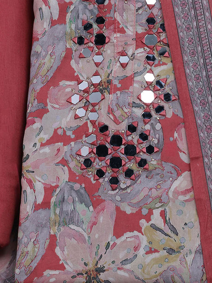 Neck Embroidered Cotton Blend Unstitched Suit With Dupatta