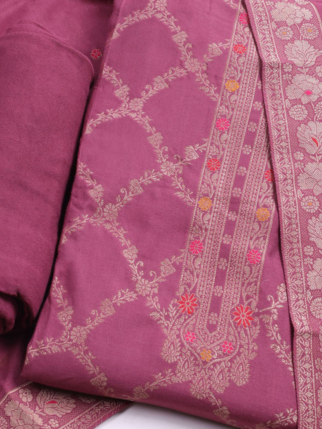 Pashmina Woven Design Unstitched Kurta With Pant &amp; Dupatta