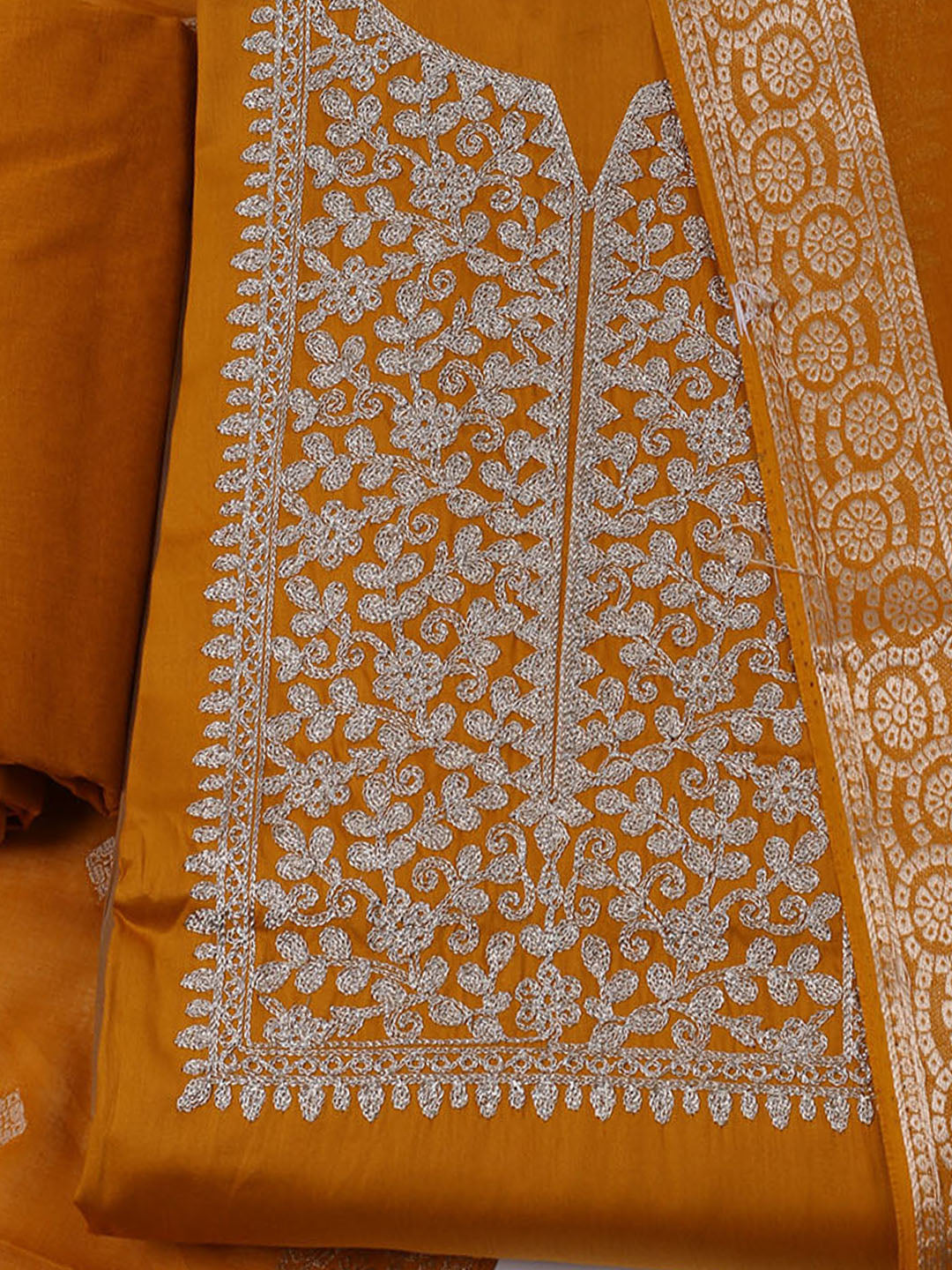 Neck Embroidered Chanderi Unstitched Suit With Dupatta