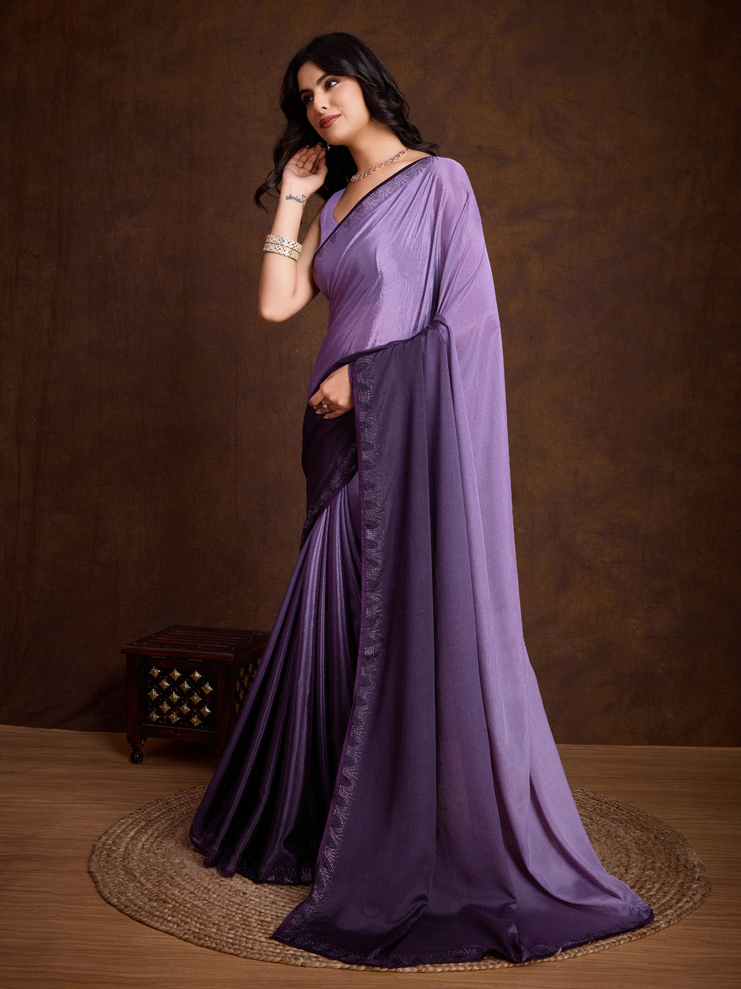 Embroidered Chinon Saree