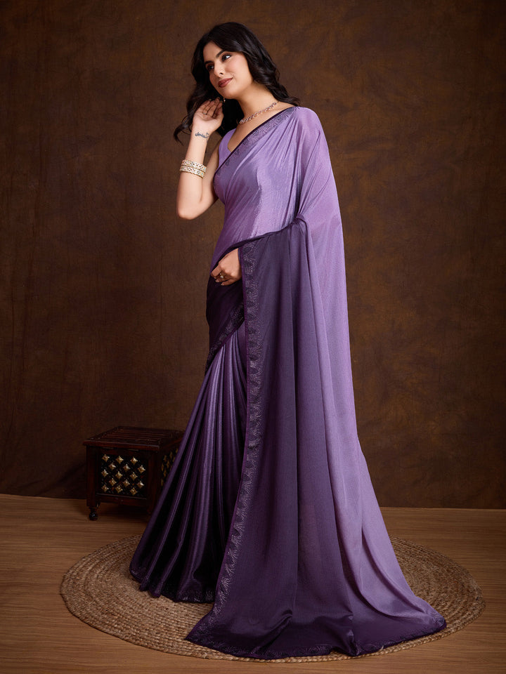 Embroidered Chinon Saree