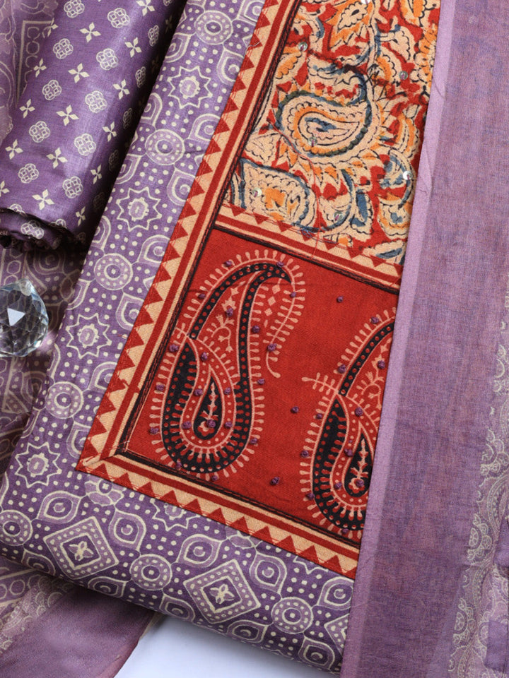 Printed Cotton Blend Unstitched Suit With Pant &amp; Dupatta