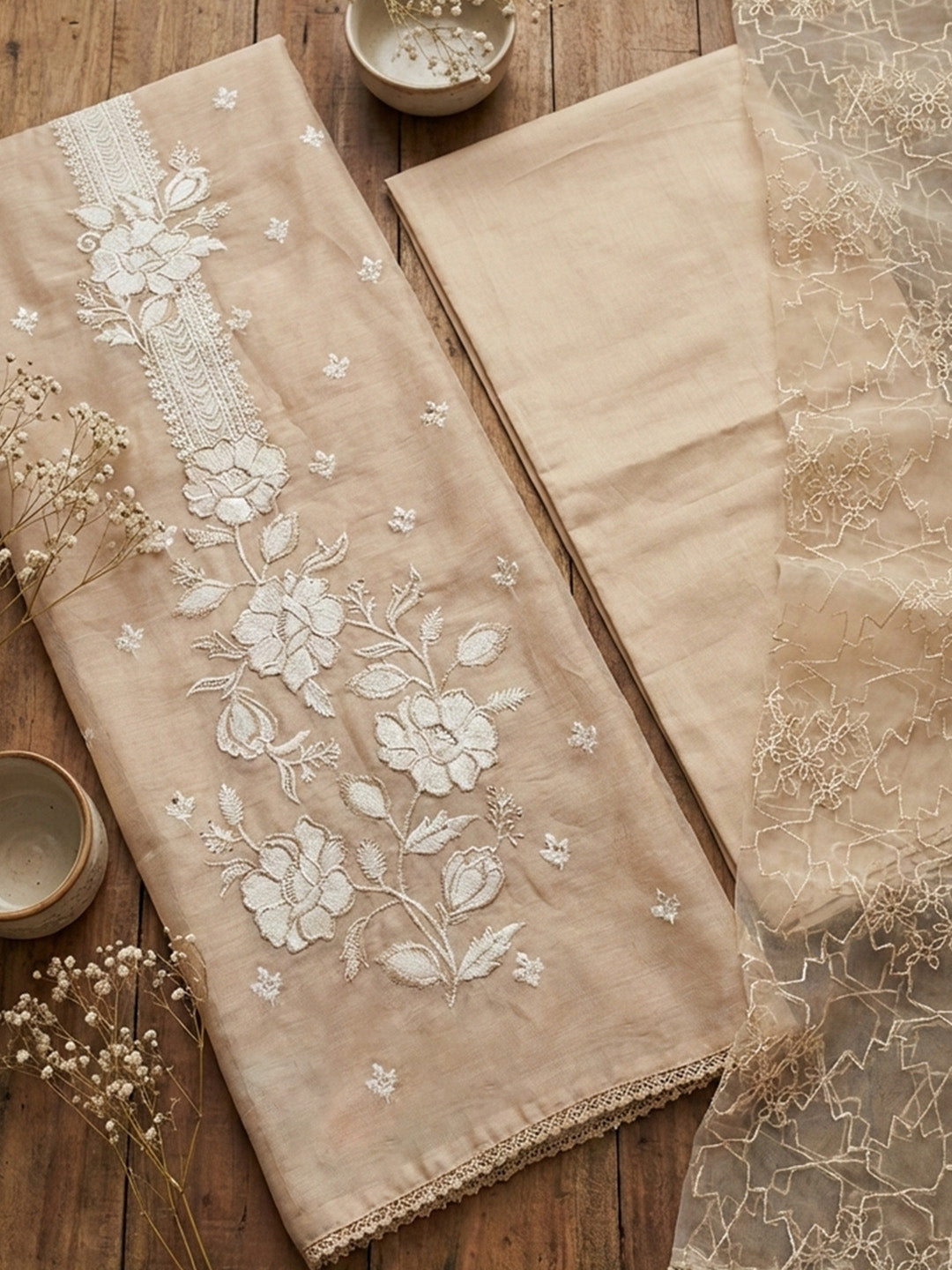 Printed Cotton Blend Unstitched Suit With Pant &amp; Dupatta