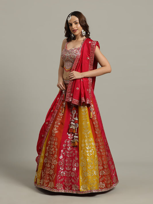 Embroidered Banarasi Choli With Lehenga & Dupatta