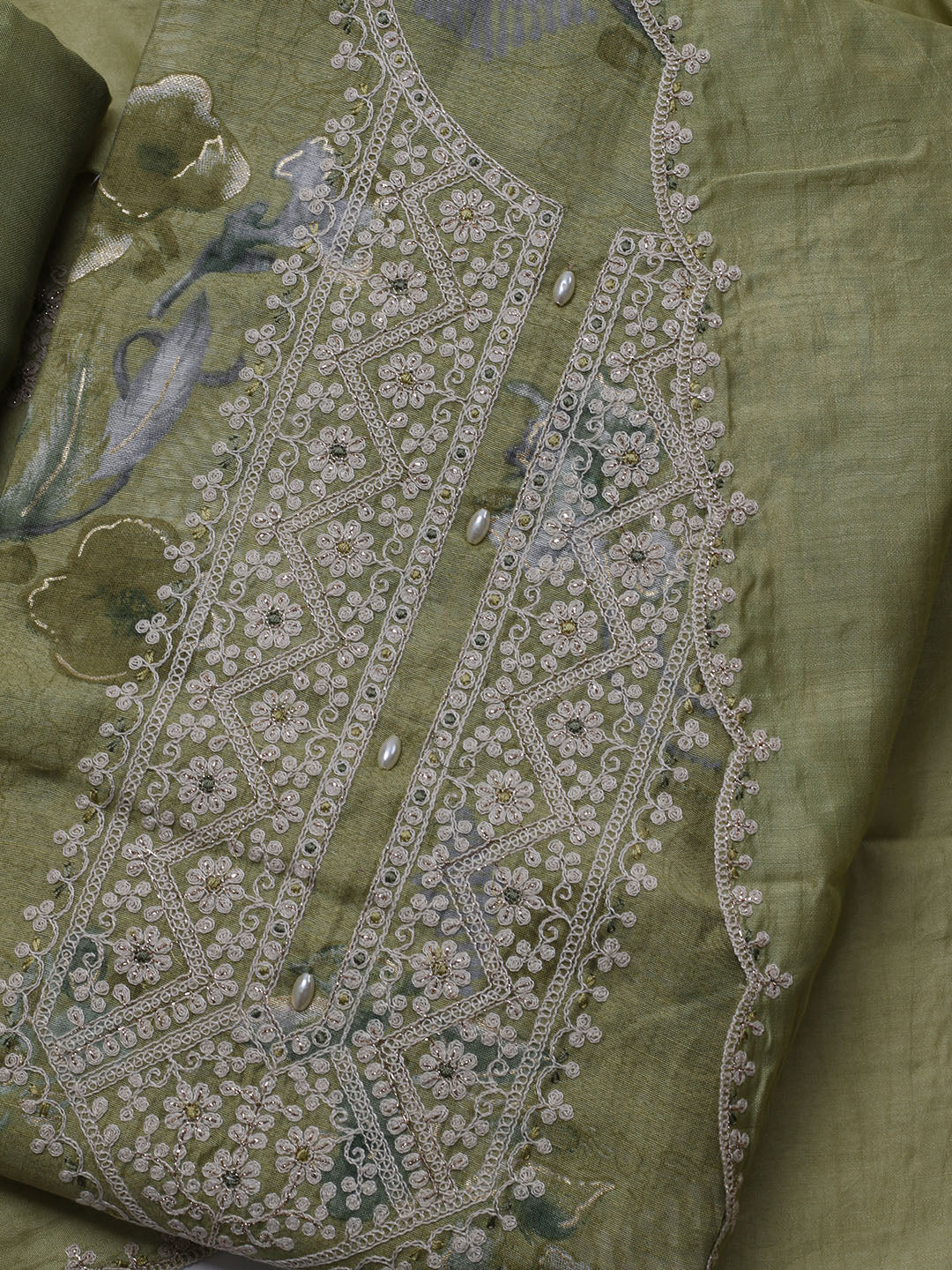 Neck Embroidered Chanderi Unstitched Suit With Dupatta