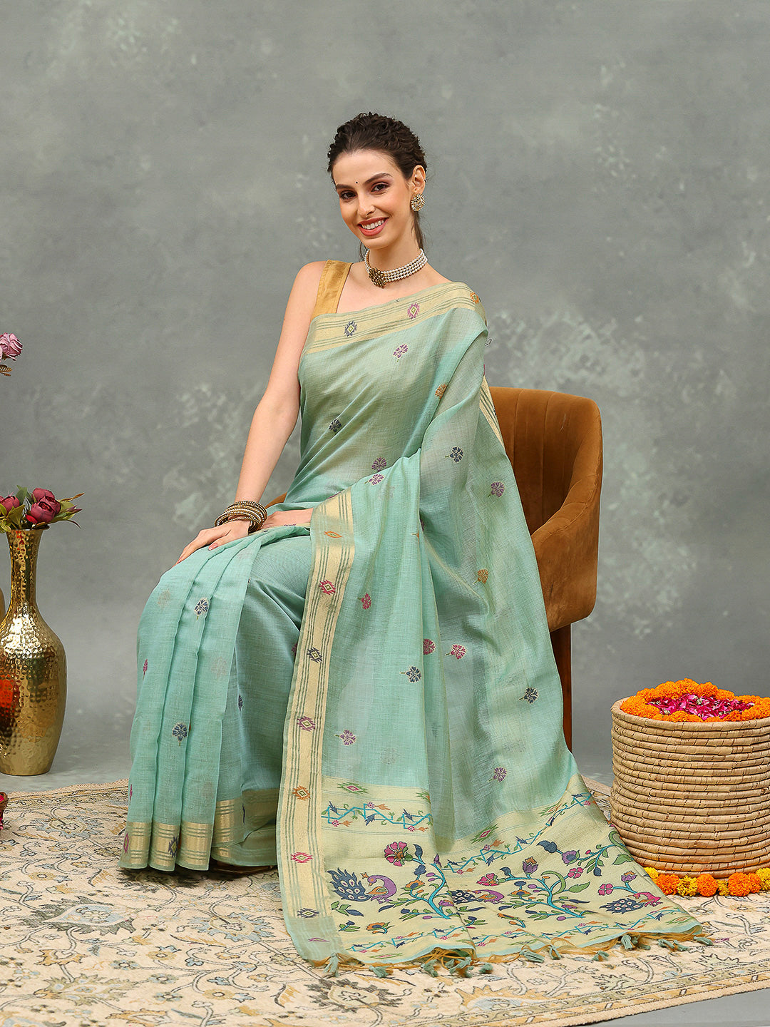 Embroidered Cotton Blend Saree