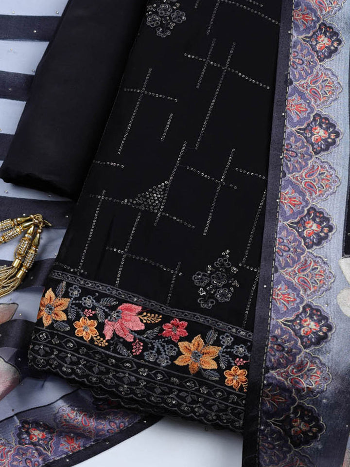 Woven Design Georgette Unstitched Suit With Pant &amp; Dupatta