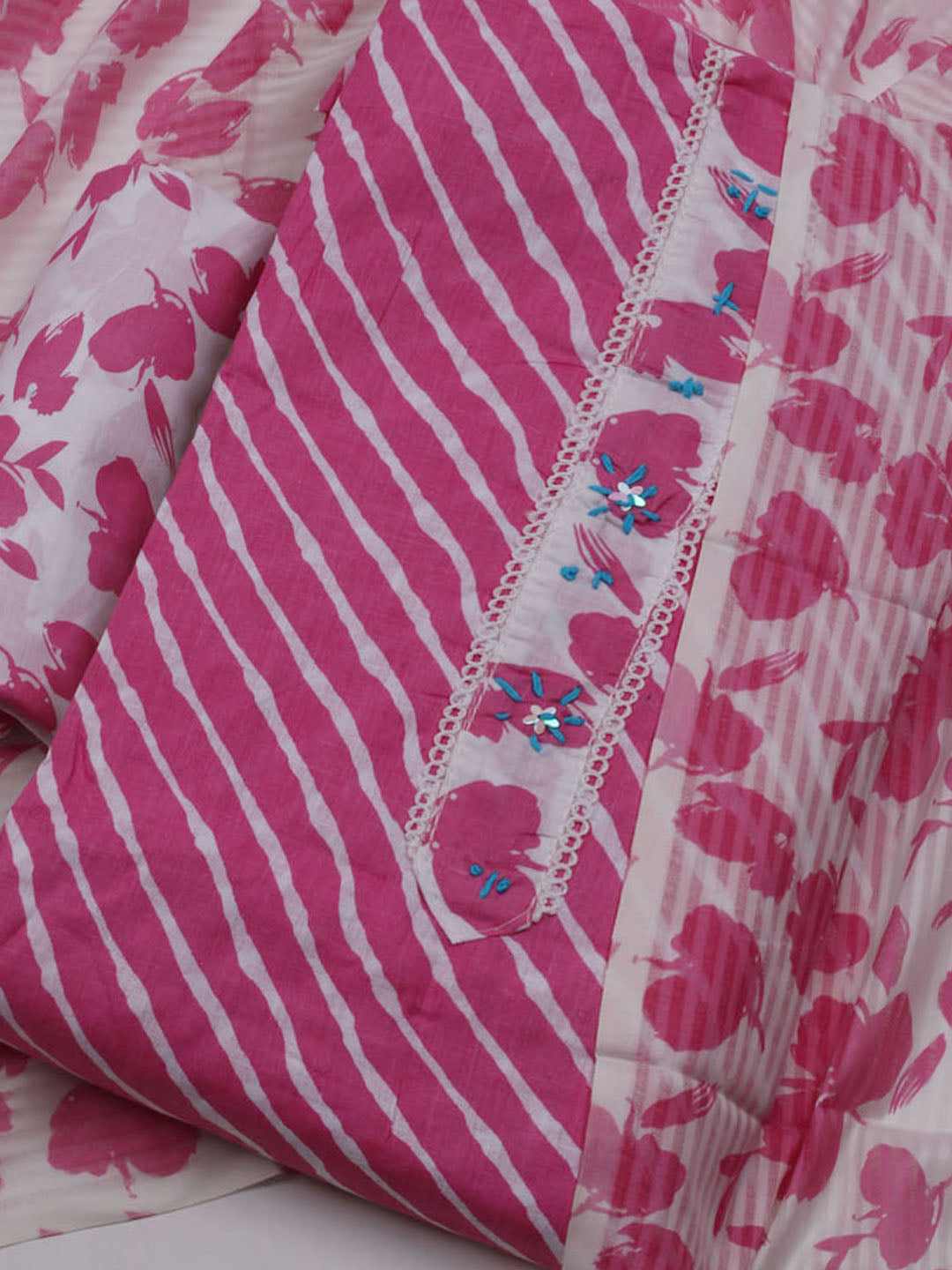 Printed Cotton Blend Unstitched Suit With Dupatta