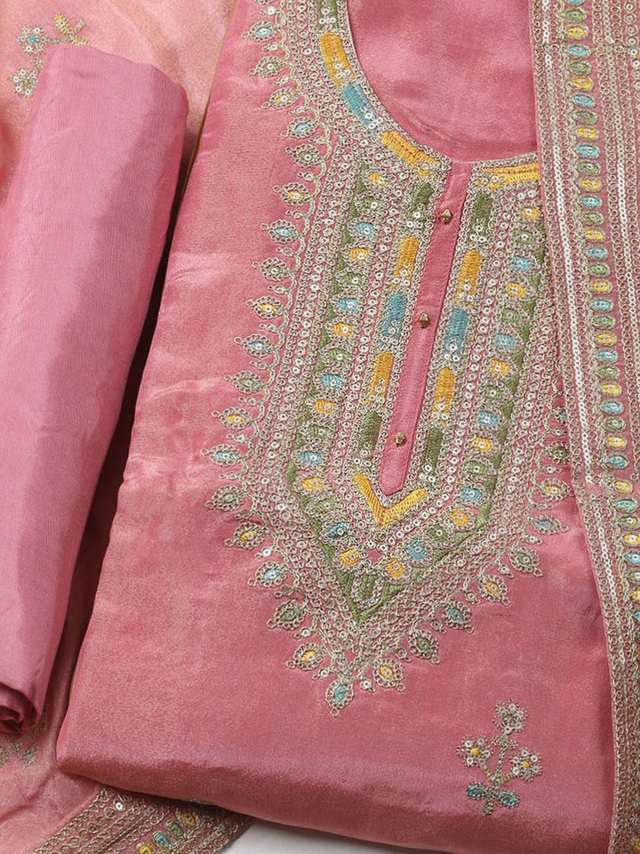 Embroidered Organza Unstitched Kurta With Pant &amp; Dupatta
