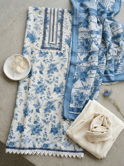 Printed Cotton Blend Unstitched Suit With Pant & Dupatta
