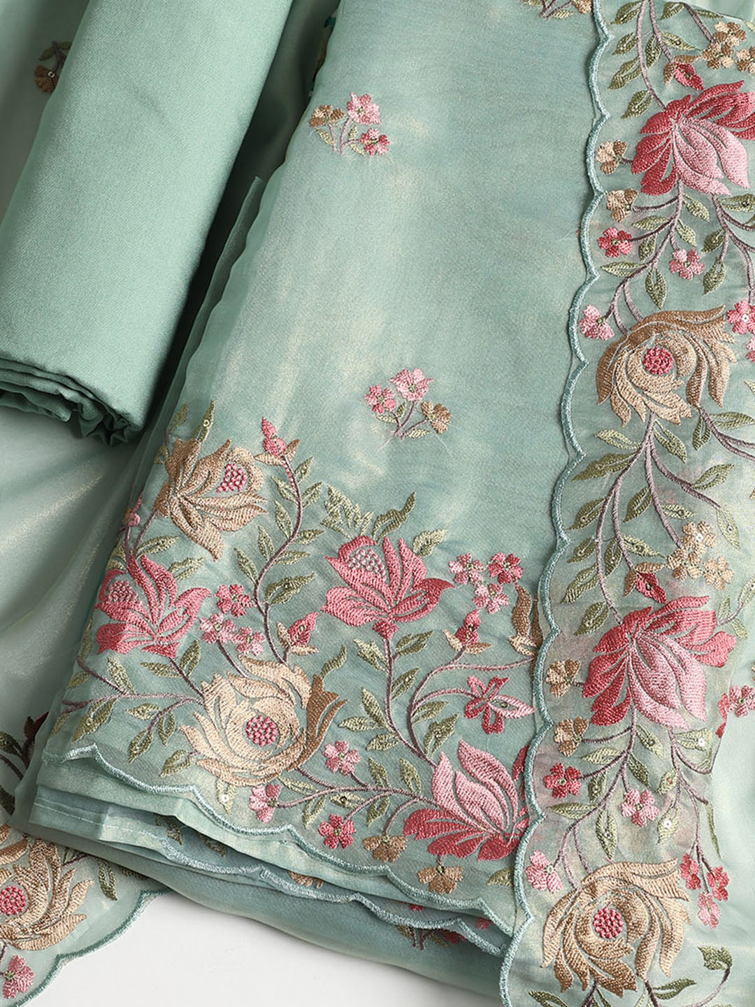 Embroidered Organza Unstitched Suit With Dupatta