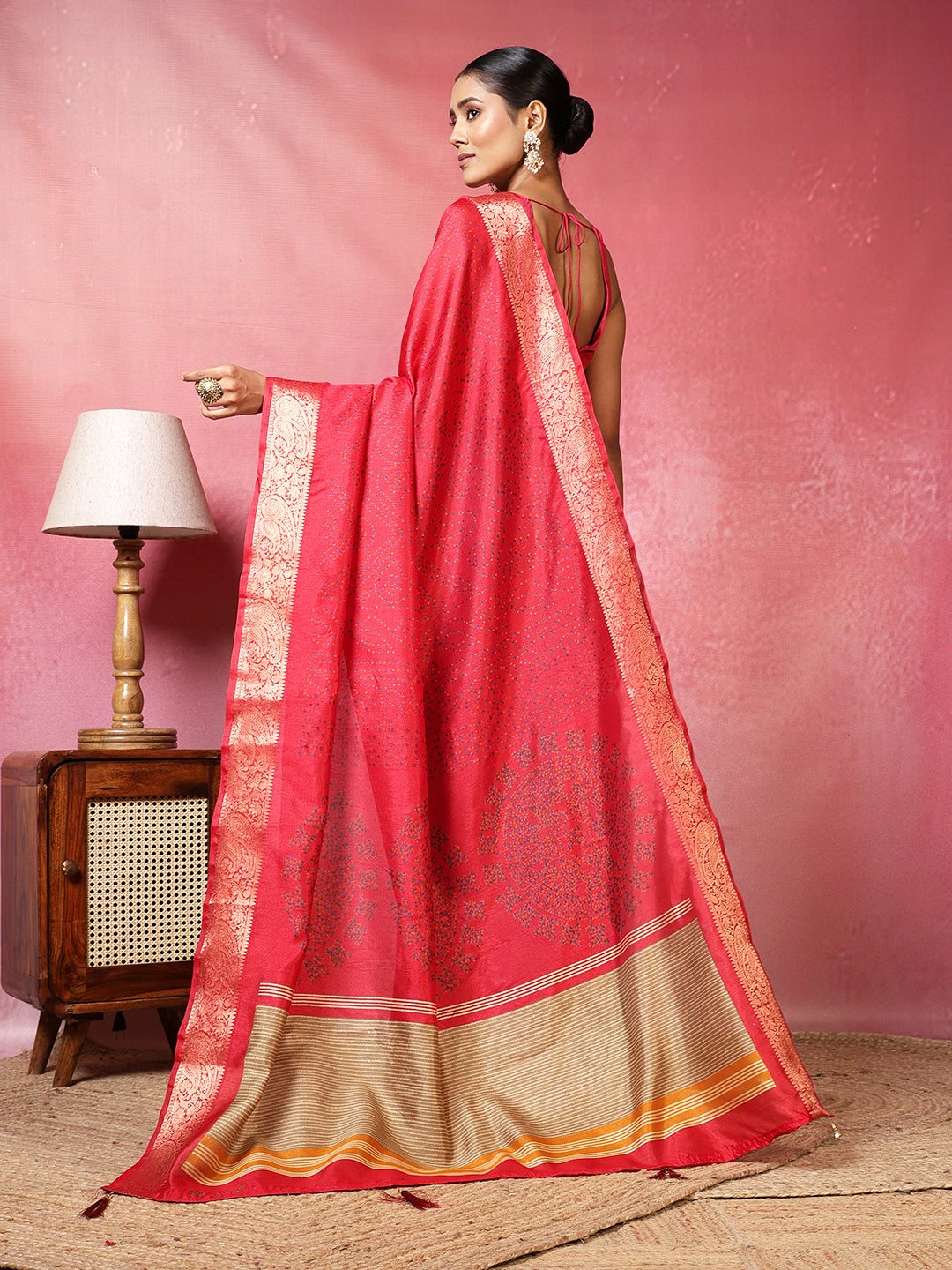 Bandhani Printed Art-Tusser Saree