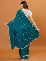 Cutdana Embroidery Chinon Saree