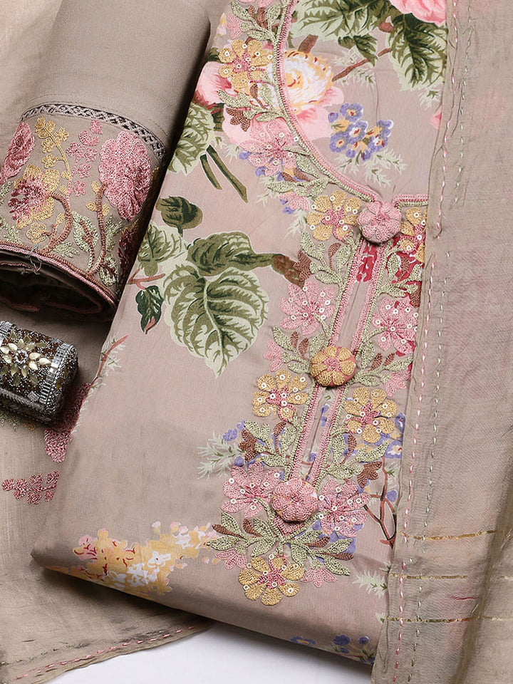 Embroidered Muslin Unstitched Suit With Pant &amp; Dupatta