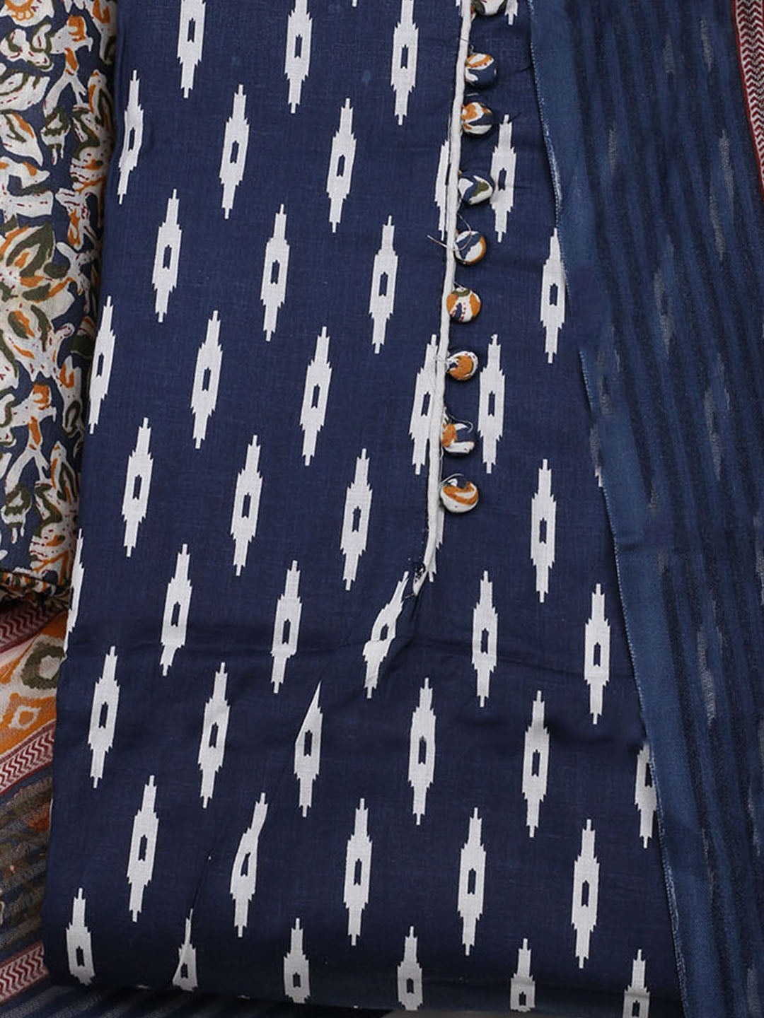 Printed Cotton Blend Unstitched Suit With Dupatta