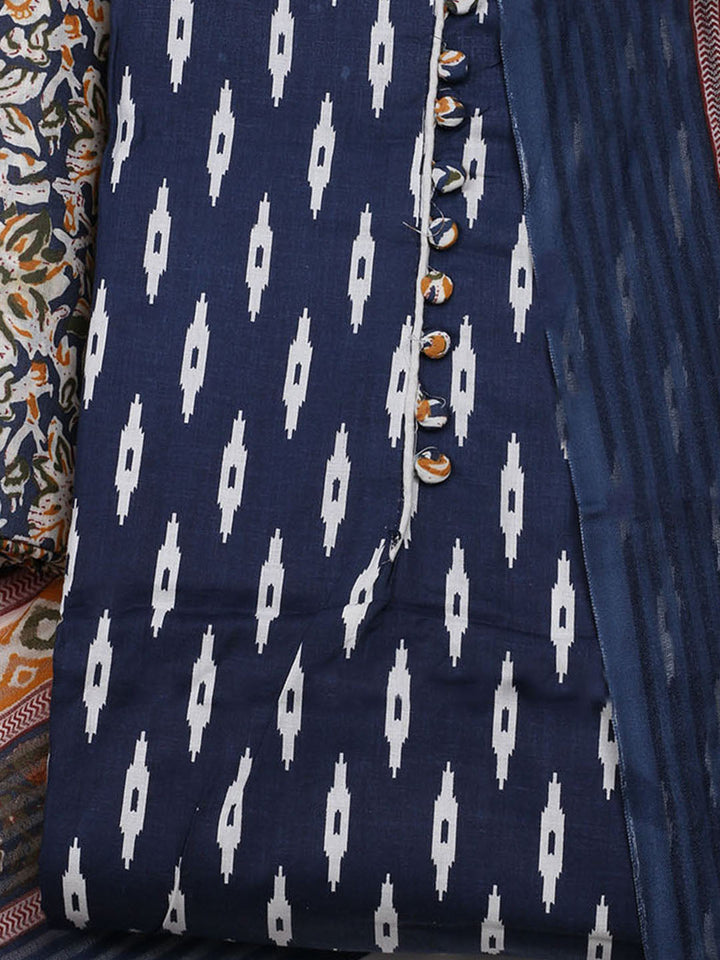 Printed Cotton Blend Unstitched Suit With Dupatta