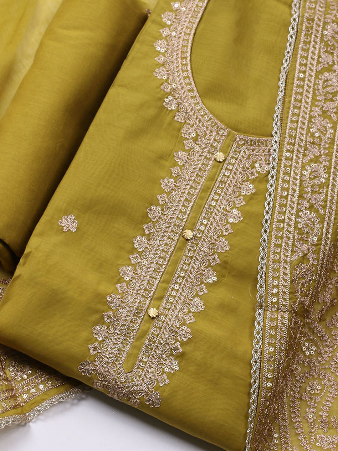 Neck Embroidered Chanderi Unstitched Suit With Dupatta