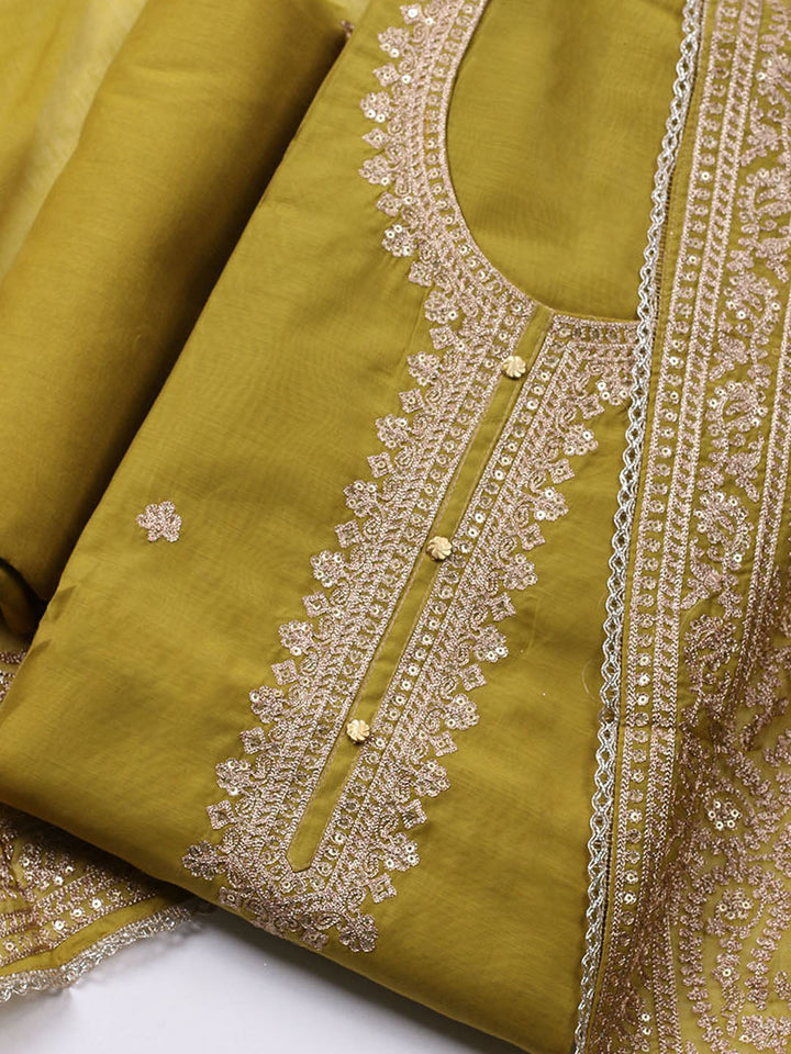 Neck Embroidered Chanderi Unstitched Suit With Dupatta