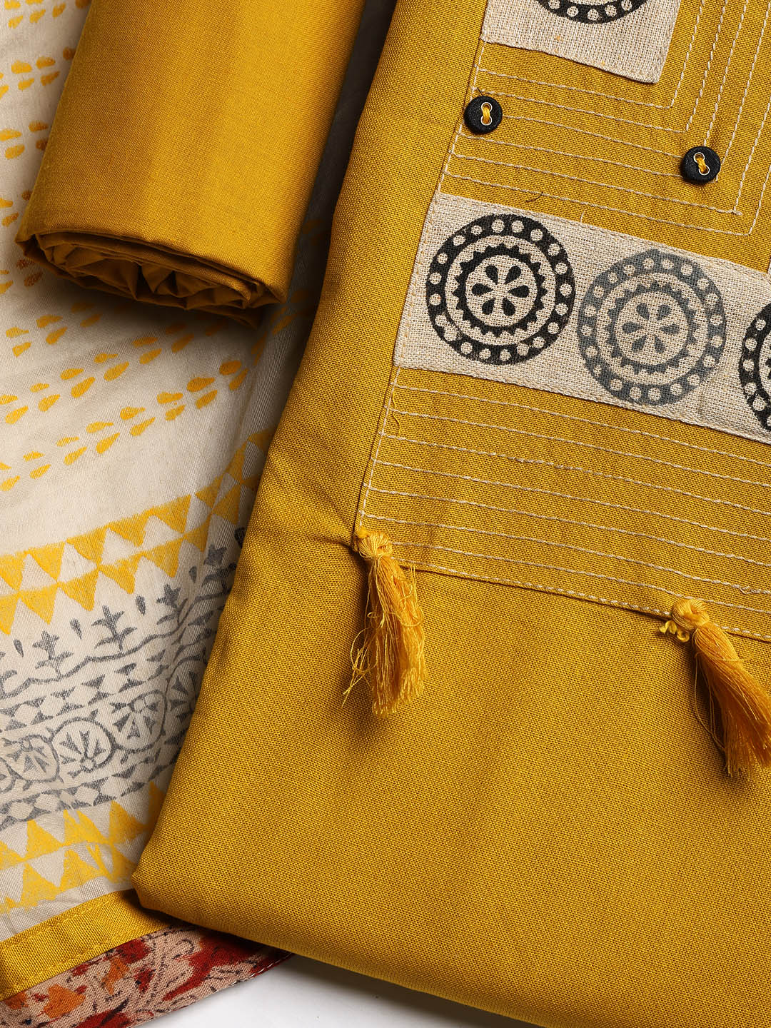 Neck Embroidered Cotton Blend Unstitched Suit With Dupatta