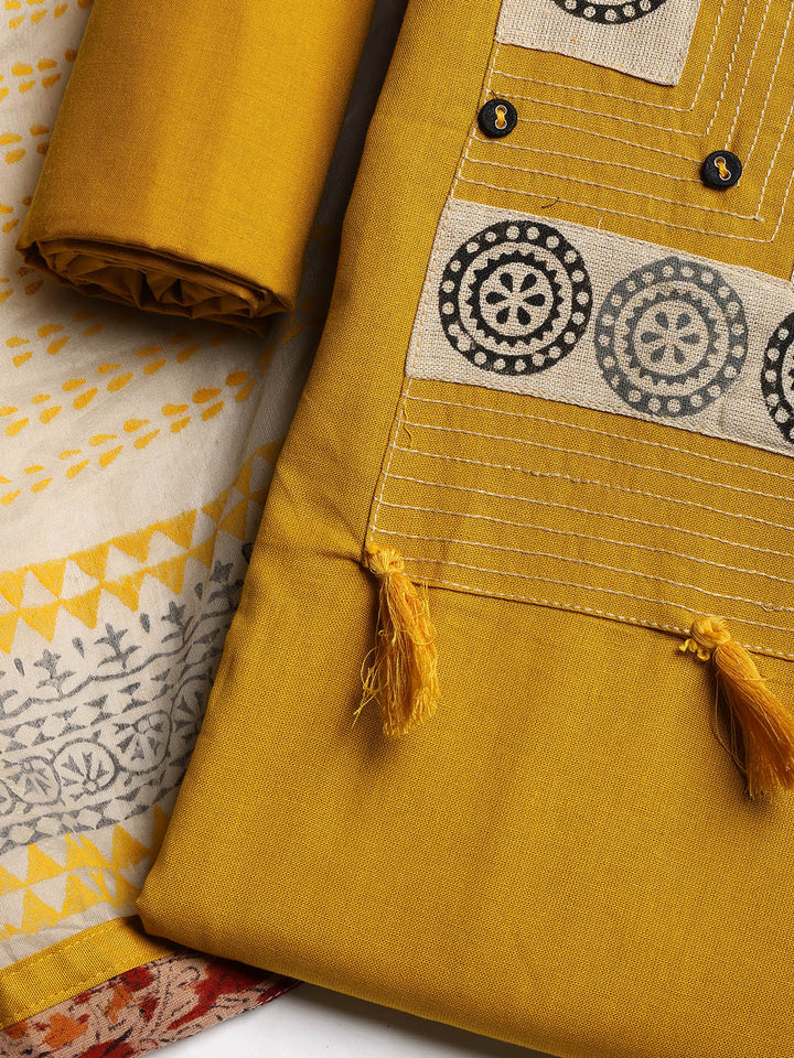 Neck Embroidered Cotton Blend Unstitched Suit With Dupatta