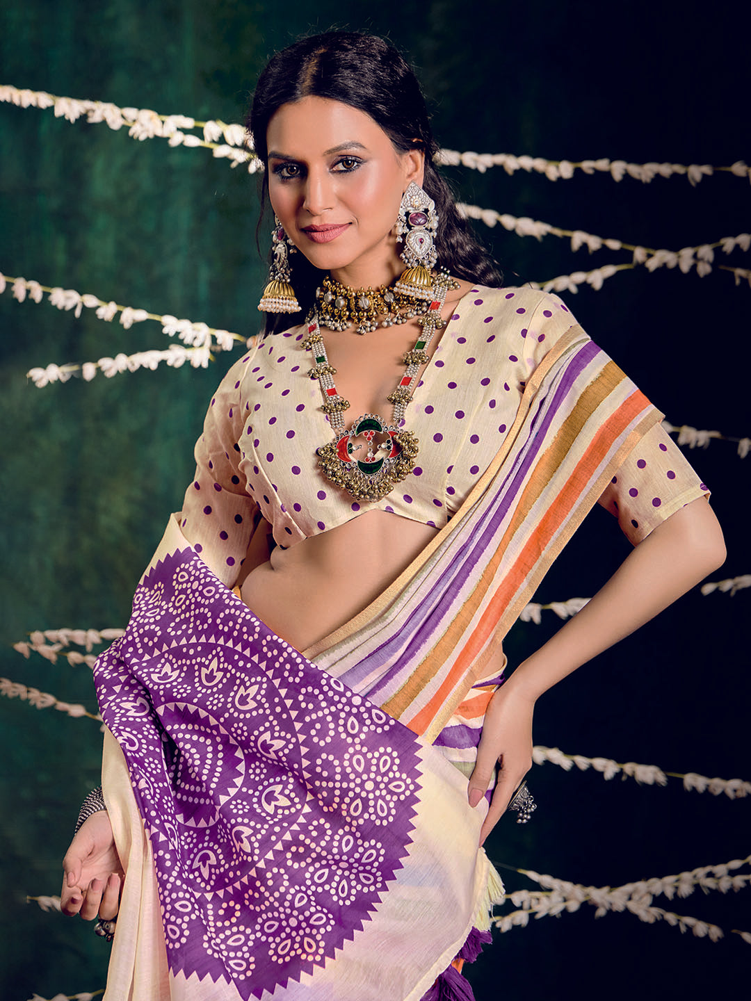 Check Printed Chanderi Saree