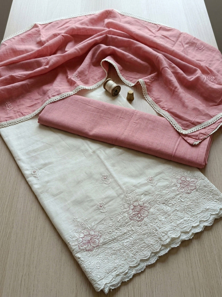 Embroidered Cotton Blend Unstitched Suit With Pant &amp; Dupatta