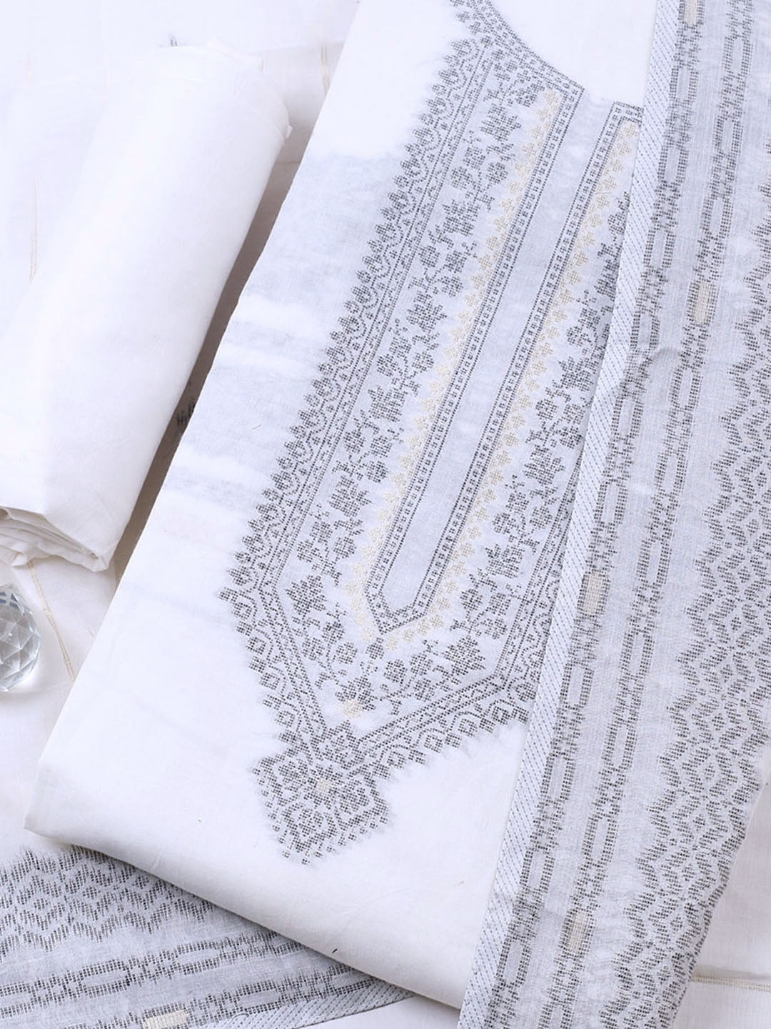 Woven Design Cotton Blend Unstitched Suit With Pant &amp; Dupatta