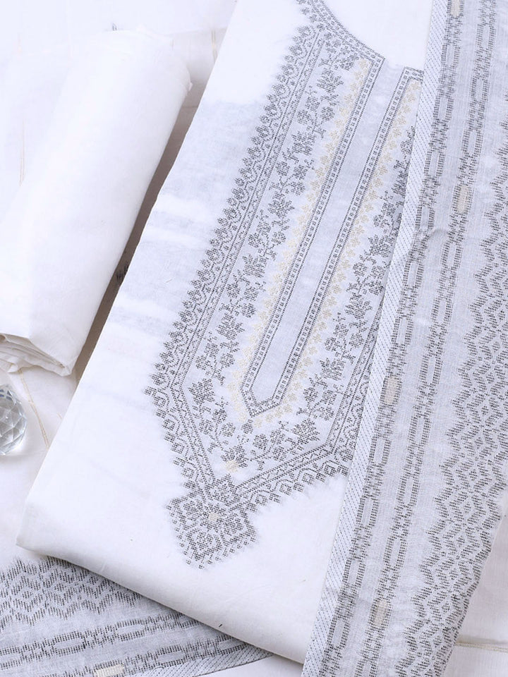 Woven Design Cotton Blend Unstitched Suit With Pant &amp; Dupatta