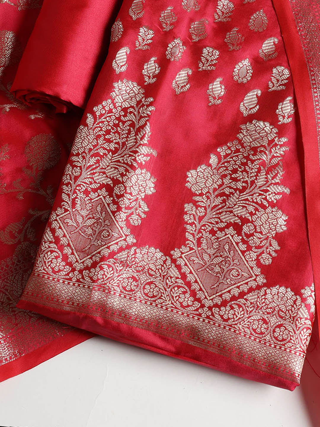 Woven Banarasi Chanderi Unstitched Suit With Dupatta