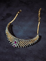 Golden & Pink AD Necklace Set With Earrings