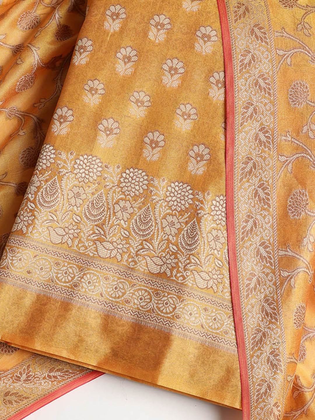 Woven Banarasi Chanderi Unstitched Suit With Dupatta