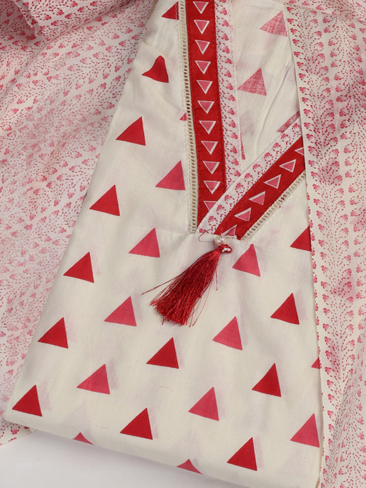 Printed Cotton Blend Unstitched Suit With Dupatta