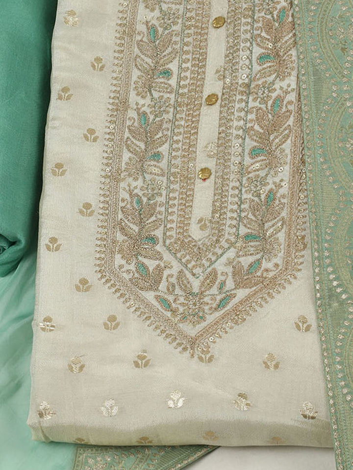 Neck Patti Chanderi Unstitched Suit Piece With Dupatta