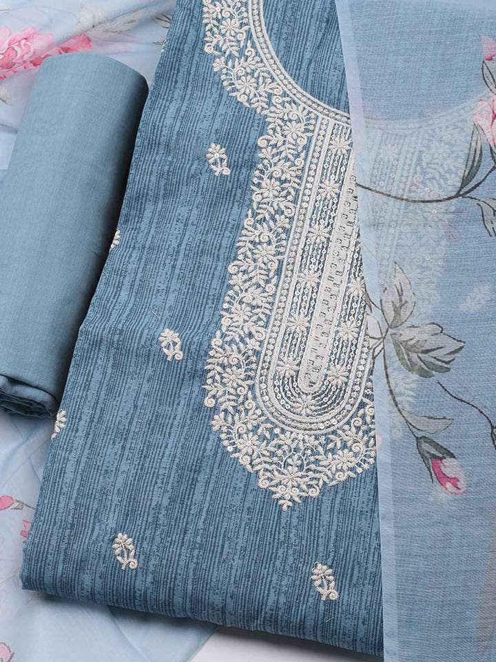 Embroidered Chanderi Unstitched Kurta With Pant &amp; Dupatta